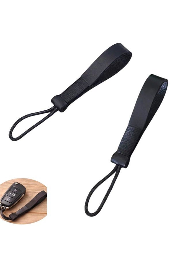 DraCra 2 Pack Fob Lanyard Car Keychain Cowhide Leather Non-metallic Key Strap String Handmade Pendant Chain Loop Ring for Car Keys Bag Case Cover Holder - Image 1